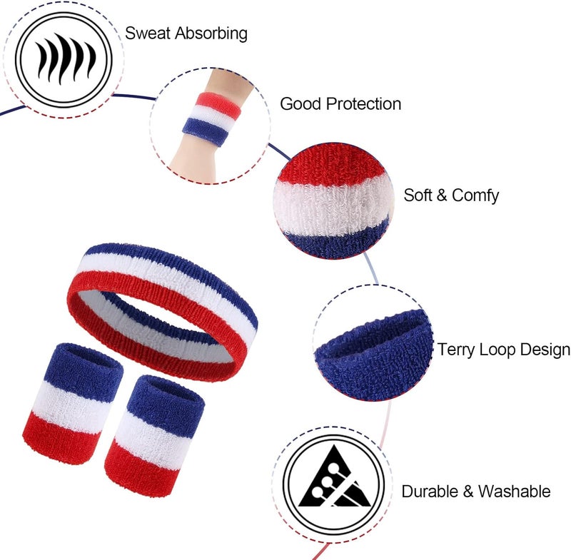 Ultrafun 18 Pcs Sweatbands Headband Wristband Set Colorful Striped Terry Cloth Sports Athletic Gym 80s Sweat Headbands - Image 3